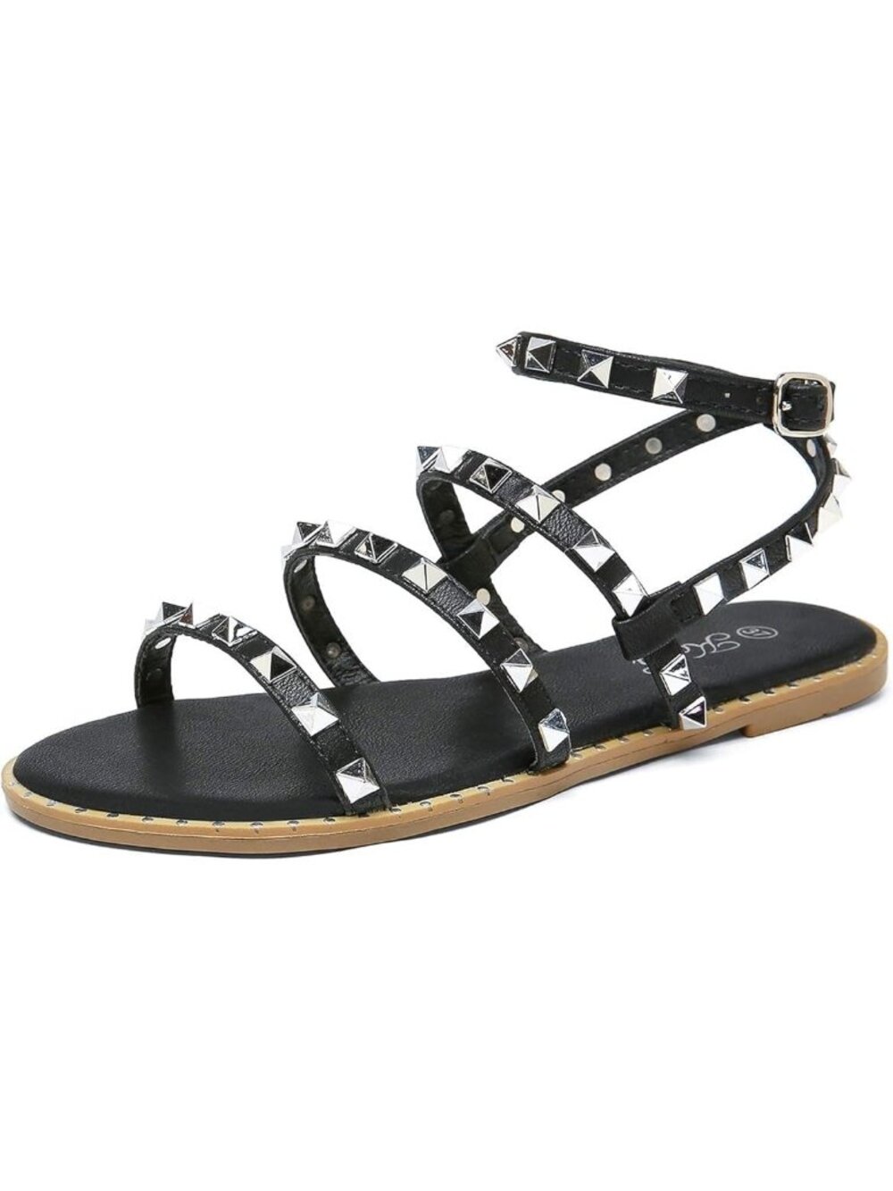 Strappy Studded Gladiator Flat Sandals with Ankle Strap